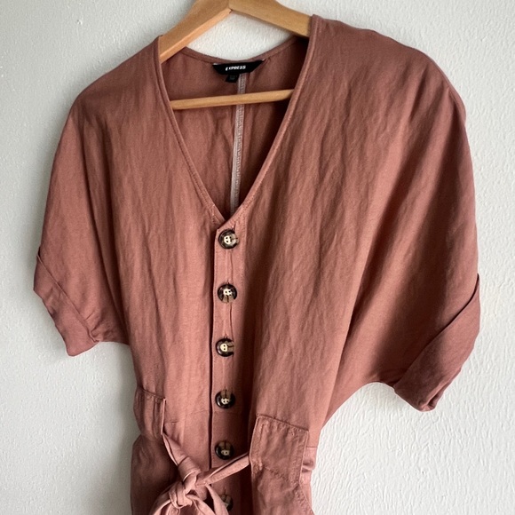 Express Linen Blend Tie Waist Jumpsuit XXS - Picture 4 of 11